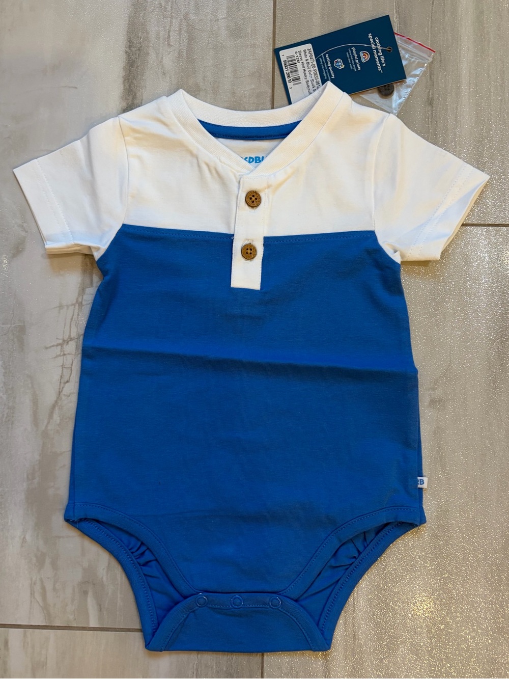 NWT RuggedButts Vibrant Blue Color-Block Basics Henley Bodysuit baby boys 6-12M